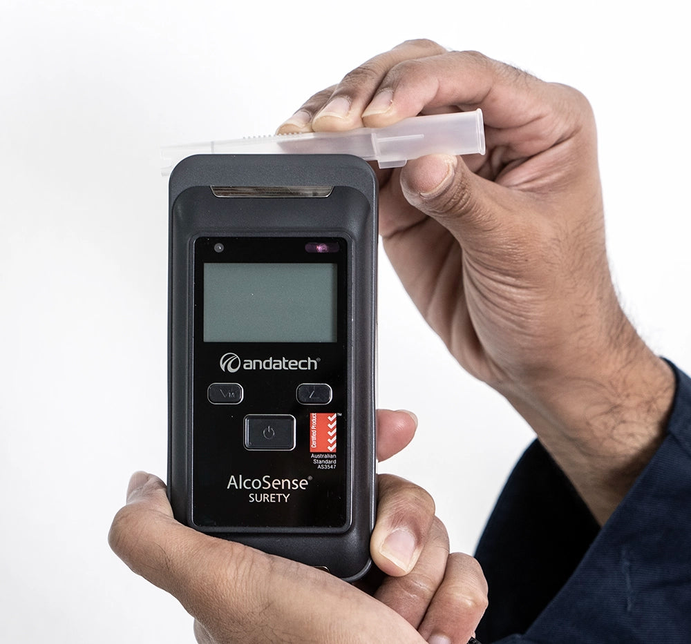 Attach a mouthpiece to the Andatech Surety workplace breathalyser