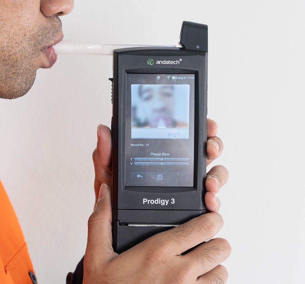 Blow into the Andatech Prodigy 3 workplace breathalyser