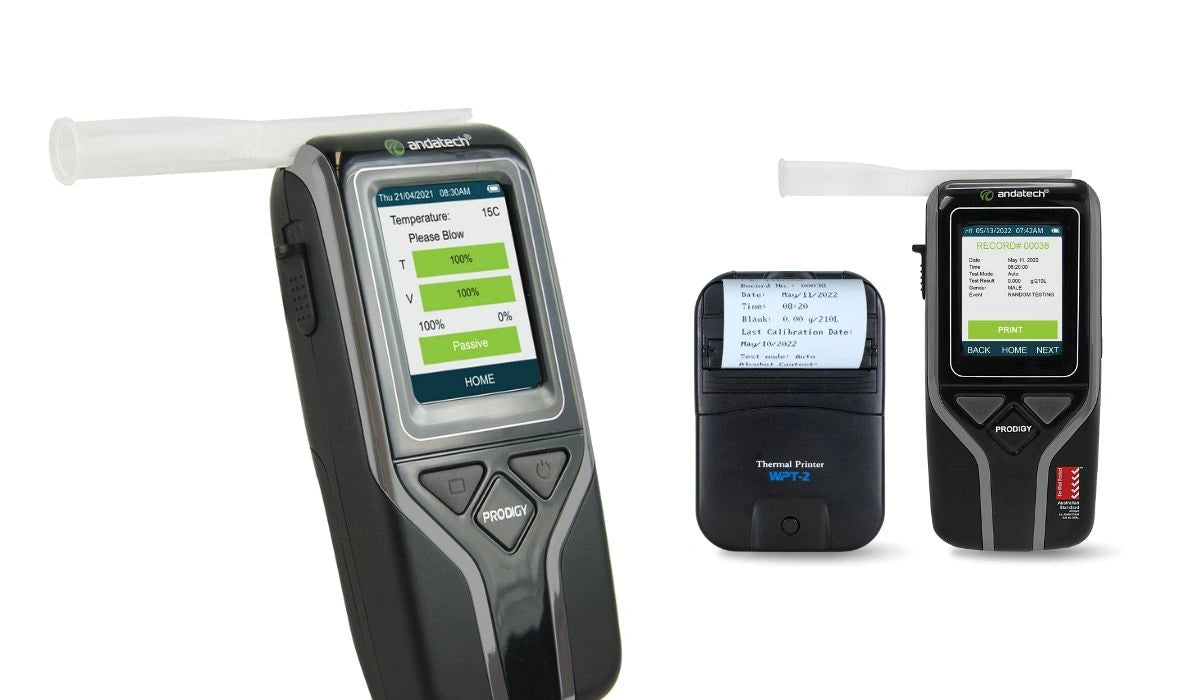 Andatech Prodigy S workplace breathalyser with print pack product features
