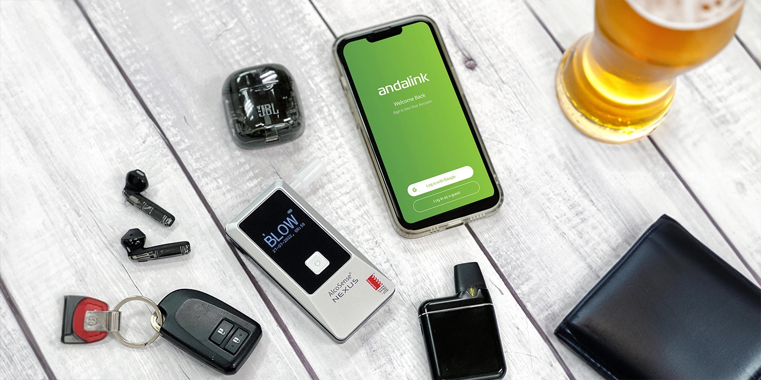 AlcoSense Nexus personal breathalyser with Andalink mobile app