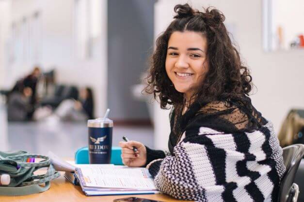 A student in class