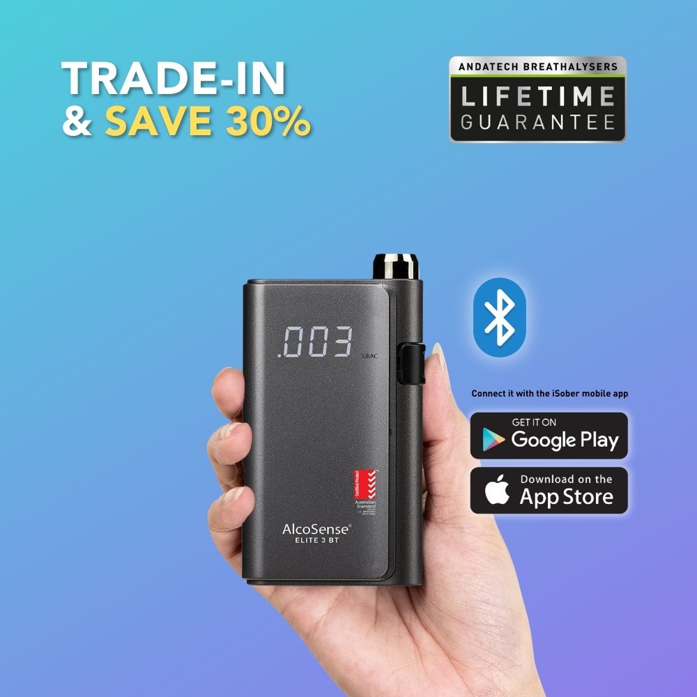 Trade in to AlcoSense Elite 3 BT breathalyser with mobile app - Get 30% + Lifetime Guarantee