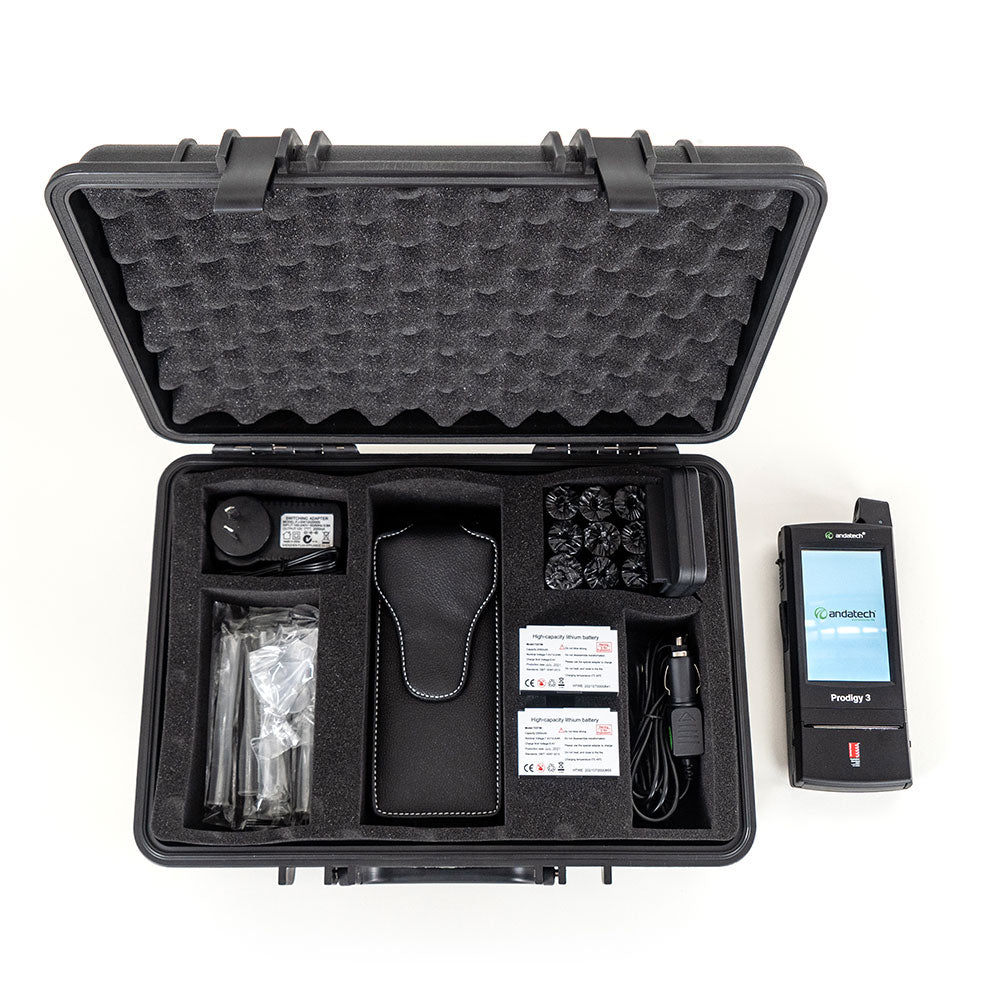 Andatech Prodigy 3 workplace portable breathalyser with hard carry case, batteries and contents