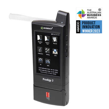 Andatech Prodigy 3 workplace portable breathalyser with built-in camera, printer and GPS