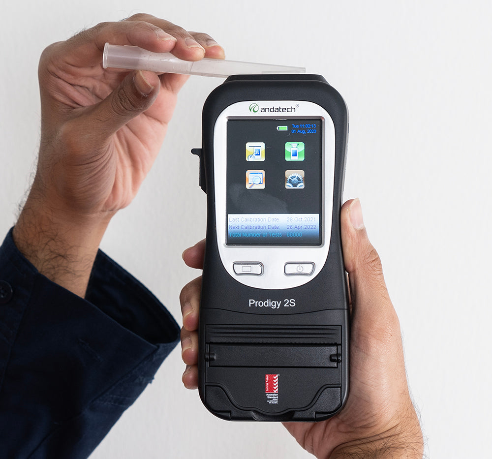 Attach a mouthpiece on the Andatech Prodigy 2S workplace breathalyser
