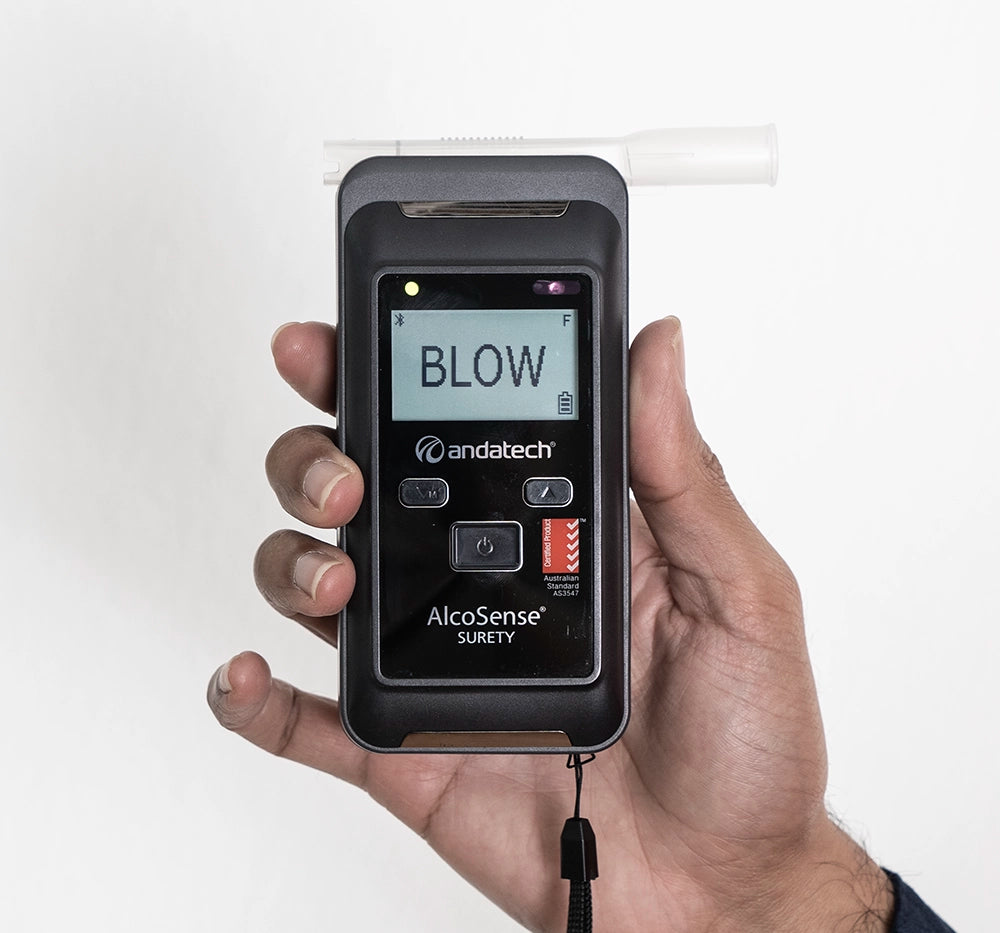 Switch on the Andatech Surety breathalyser