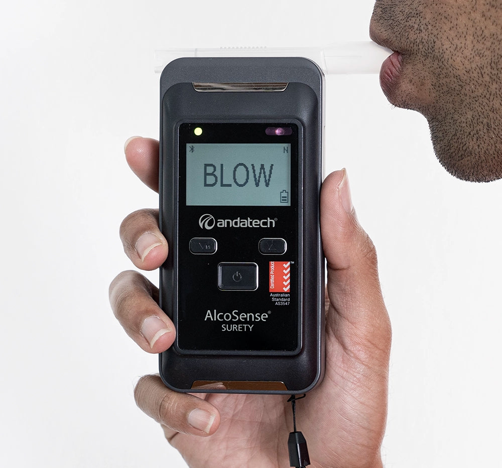 Blow into the Andatech Surety workplace breathalyser