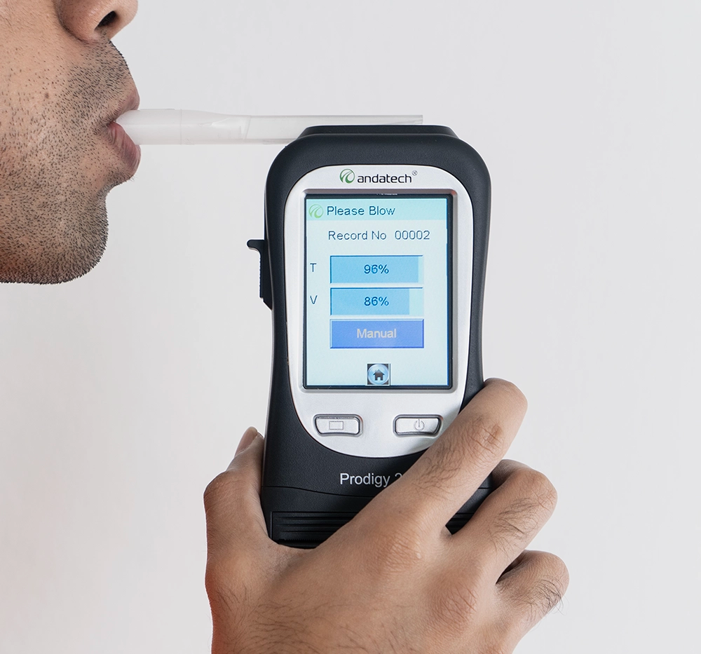 Blow into the Andatech Prodigy 2S workplace breathalyser