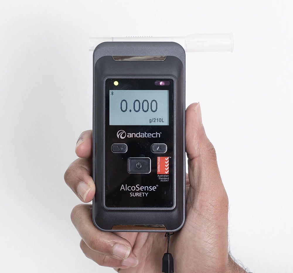 Test results displayed on the Andatech Surety workplace breathalyser