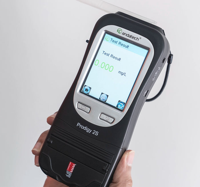 Test results displayed on the Andatech Prodigy 2S breathalyser