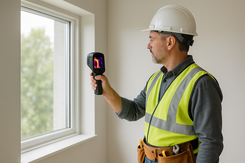 A building inspector using the ThermalSense Thermal Camera EG2+