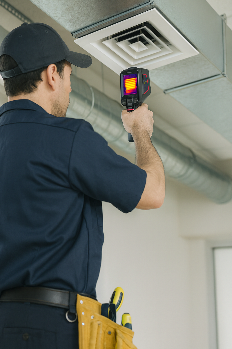 HVAC technician using ThermalSense Thermal Camera EG2+