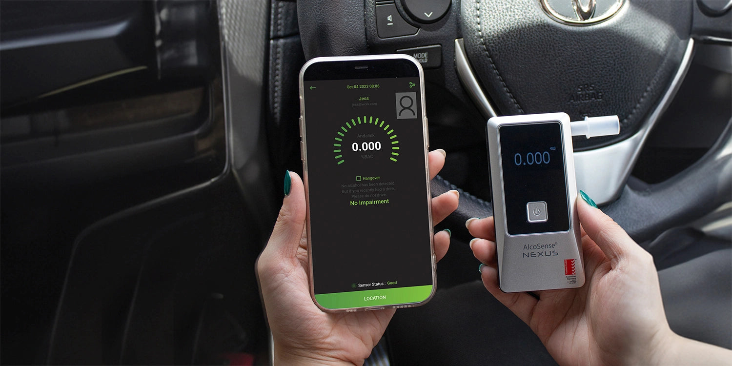 AlcoSense Nexus smartphone breathalyser in the car