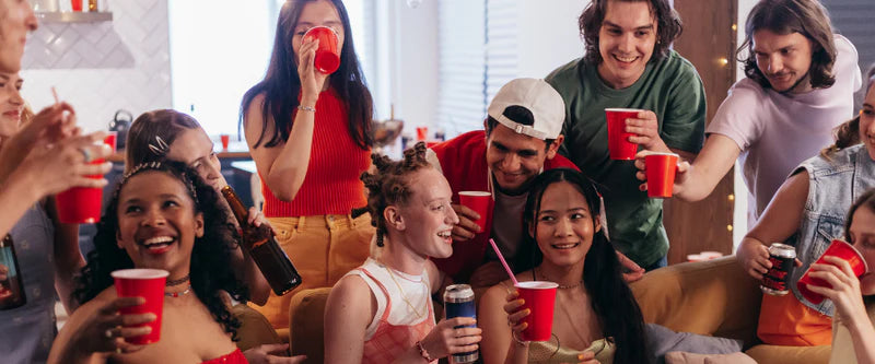 Group of young adults drinking alcohol in a party