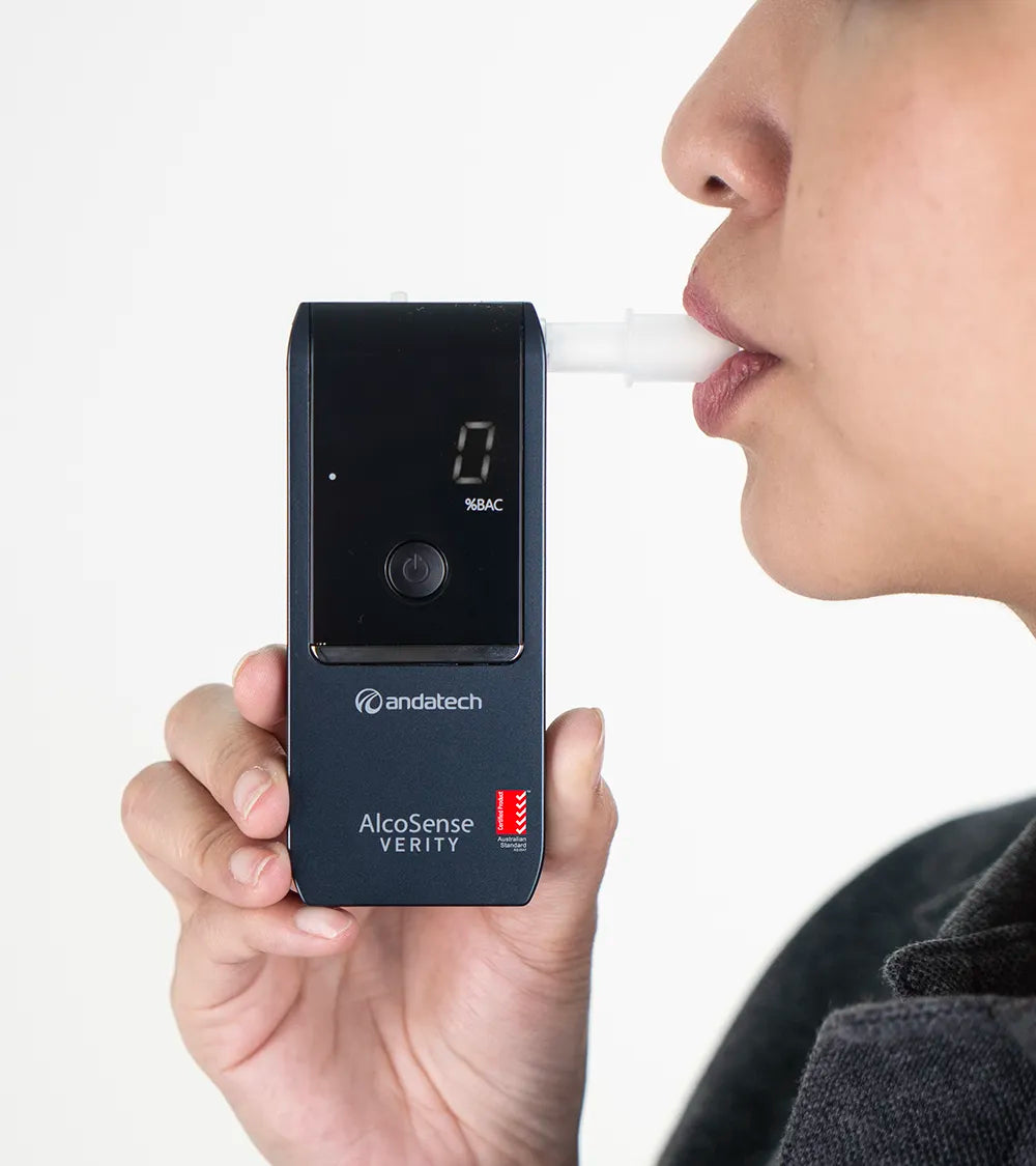 Blow into the Andatech Verity personal breathalyser to take a test